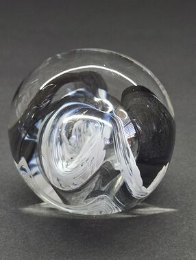 Caithness Scotland Handmade Art Glass Paperweight Purple, Black & White Swirl
